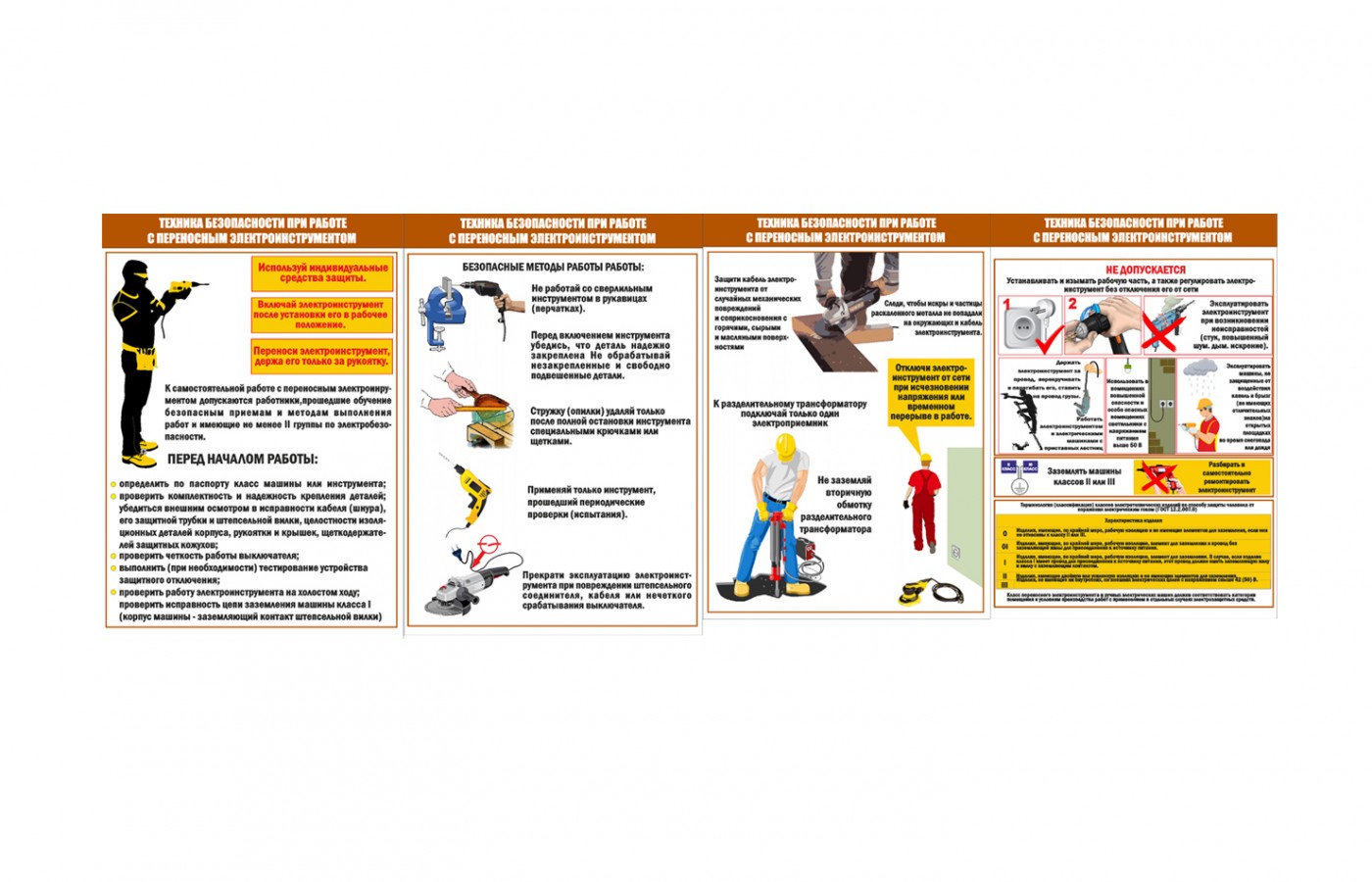 Комплект плакатов "Техника безопасности при работе с переносным электроинструментом"