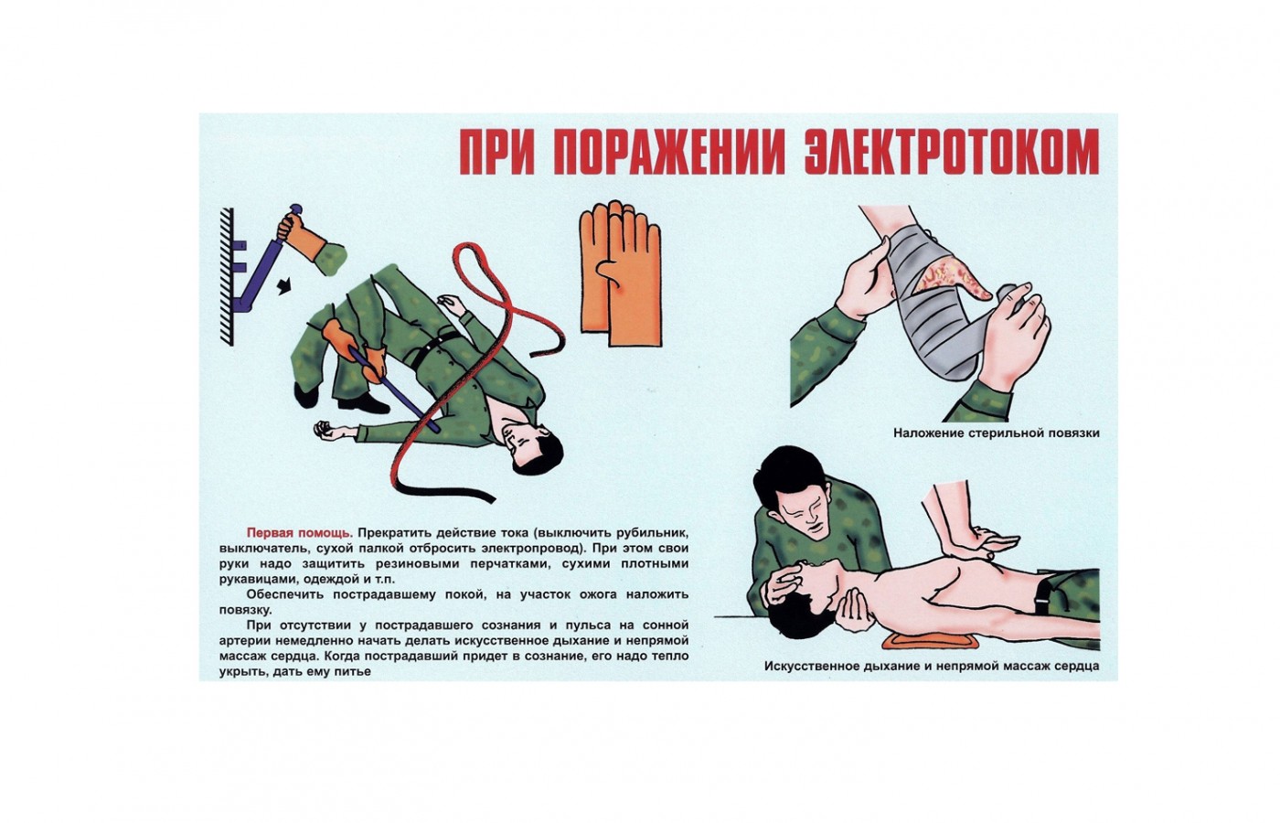 Плакат "Первая помощь при поражении электрическим током"