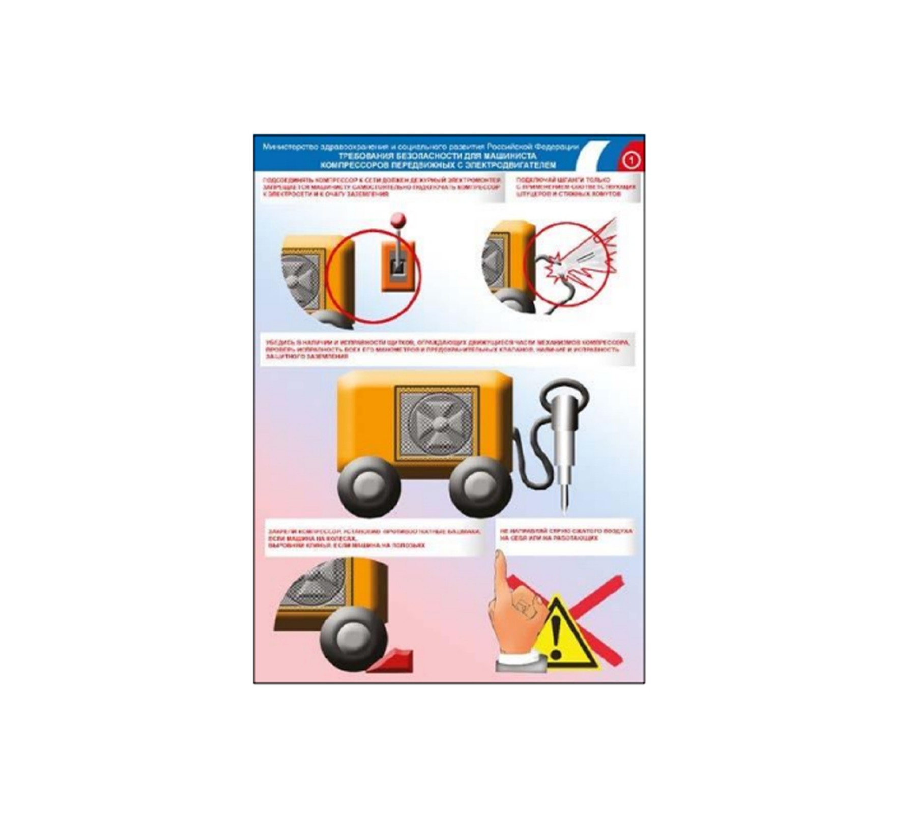 Плакат "Требования безопасности для машинистов компрессоров передвижных с электродвигателем"